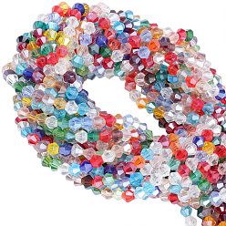 Mixed Color 20 Strands Transparent Glass Beads Strands, Faceted, Bicone, Mixed Color, 4x4mm, Hole: 0.8mm, about 80~85pcs/strand, 30~32cm