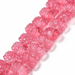 Светло-Вишневый Прозрачные стеклянные бусины, лотос, светло-вишневый, 10x14x7 мм, отверстие : 0.8 мм, около 38 шт / нитка, 14.17 дюйм (36 см)