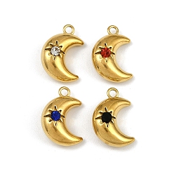 (52) Непрозрачная лаванда 304 подвески из нержавеющей стали, со стразами, лунное очарование, ионное покрытие (ip), реальный 18 k позолоченный, разноцветные, 15.5x10.5x5.5 мм, отверстие : 1.6 мм