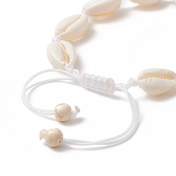 White Natural Shell & Synthetic Turquoise Braided Bead Bracelet for Women, White, Inner Diameter: 1-3/4~3-1/8 inch(4.5~7.9cm)