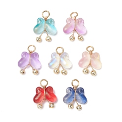(52) Непрозрачная лаванда Прозрачные стеклянные подвески с краской для выпечки, бабочка, с 304 открытыми соединительными кольцами из нержавеющей стали и экологически чистой медной проволокой, разноцветные, 15x14.5x5 мм, отверстие : 3 мм