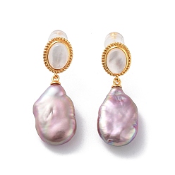 Real 18K Gold Plated Teardrop Natural Pearl Stud Earrings for Women, Oval Sterling Silver Dangle Earrings, Real 18K Gold Plated, 30x11mm