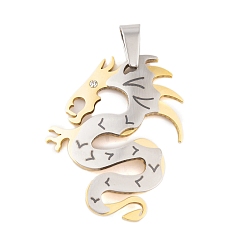 Золотой & Цвет Нержавеющей Стали 304 подвески из нержавеющей стали, со стразами, очарование дракона, золотые и нержавеющая сталь цвет, 41x32x2.5 мм, отверстие : 9.5x5.5 мм