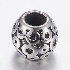 Античное Серебро 304 из нержавеющей стали европейские шарики, бусины с большим отверстием, рондель, античное серебро, 11x10 мм, отверстие : 5 мм