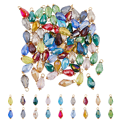 (52) Непрозрачная лаванда 90шт 18 цвета подвески из гальванического стекла, граненые подвески-капли золотистого цвета 304 петли из нержавеющей стали, разноцветные, 22x10 мм, отверстие : 2.5 мм, 5 шт / цвет