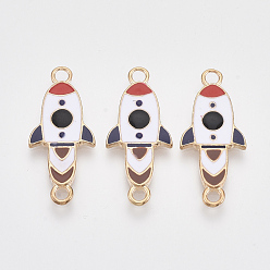 Colorful Spaceflight Theme Light Gold Tone Alloy Links connectors, with Enamel, Rocket, Colorful, 29.5x12.5x1.5mm, Hole: 2mm