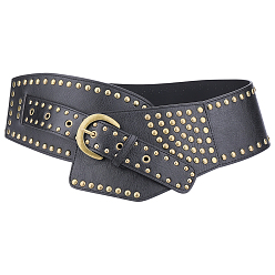 Noir Ceintures en cuir PU avec rivets en alliage de bronze antique rétro pour femmes, noir, 990x118x3~4.5mm