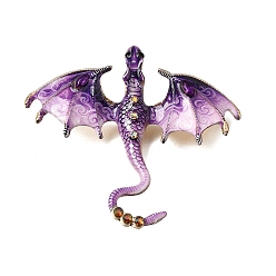 Pourpre Broches en alliage imprimé avec strass pour vêtements de sac à dos, Dragon, or, pourpre, 61x70mm