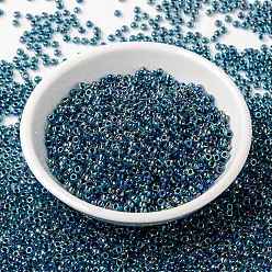 (RR339) Blue Lined Aqua AB Миюки круглые бусины рокайль, японский бисер, (rr 339) синий цвет морской волны ab, 8/0, 3 мм, отверстие : 1 мм, Около 2111~2277 шт / 50 г