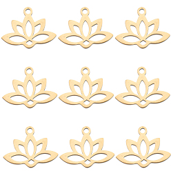 Настоящее золото 18K 201 подвески из нержавеющей стали, лазерная резка, полый, лотос, реальный 18 k позолоченный, 14x18.5x1 мм, отверстие : 1.6 мм, 24 шт / коробка