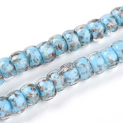 Светло-Голубой Светящиеся стеклянные бусины ручной работы из золотой фольги, рондель, светится в темноте, Небесно-голубой, 7~8.5x4.5~6.5 мм, отверстие : 1~1.5 мм, около 80 шт / нитка, 16.34 дюйм (41.5 см)