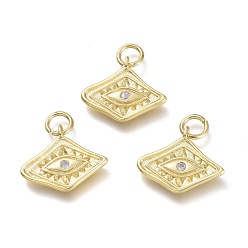 Прозрачный Латунные микро проложить кубического циркония подвески, с прыжковых колец, алмаз со сглазом, реальный 18 k позолоченный, прозрачные, 13x15x2 мм, отверстие : 3.6 мм