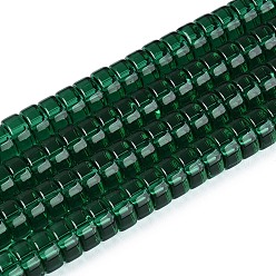 Темно-Зеленый Прозрачные стеклянные бусины, плоско-круглые, темно-зеленый, 8~8.5x4~4.5 мм, отверстие : 0.7~1 мм, около 95~100 шт / нитка, 14.57~15.35'' (37~39 см)