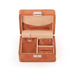 Chocolate Rectangle Velvet Jewelry Set Storage Organizer Boxes, for Earrings, Rings, Necklaces, Chocolate, 11x8.5x5.6cm