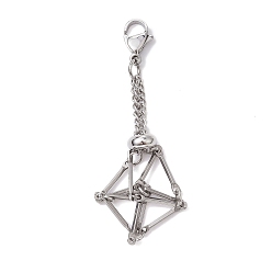 Платина Латунный мешочек макраме пустой держатель для камня кулон украшение, с 304 нержавеющей стали застежки, платина, 55 мм