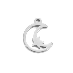 Нержавеющая Сталь Цвет 304 прелести нержавеющей стали, лазерная резка, луна со звездным шармом, цвет нержавеющей стали, 11.7x9.2 мм