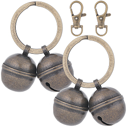 Черный Цвет Металла 2шт. латунные брелоки-колокольчики, с поворотными застежками-карабинами из сплава 2шт., металлический черный , 34.5x15x5.5 мм