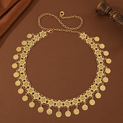 Disc Цепочка из сплава с цветочным узором и кисточками в этническом стиле на талию, золотые, диск, 700~1100 мм