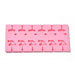 Pink DIY Lollipop Making Food Grade Silicone Molds, Candy Molds, Christmas Hat, 12 Cavities, Pink, 115x264x8mm, Inner Diameter: 25x38mm, Fit for 3mm Stick