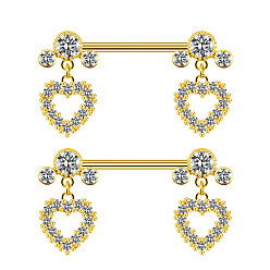 Золотой 316l хирургическая нержавеющая сталь прозрачный кубический цирконий сердце гвоздь сосок кольца, золотые, 14 мм