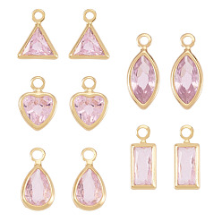 Pink 10шт. 5 стили латунные подвески с кубическим цирконием, без никеля , реальный 18 k позолоченный, разнообразные, розовые, 8~11.5x3.5~6.5x2~3 мм, отверстие : 1~1.4 мм, 2 шт / стиль