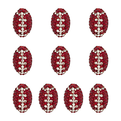 Красный 10шт. бусины из полимерной глины ручной работы со стразами, регби, красные, 16x10 мм, отверстие : 1.4 мм