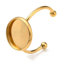 Золотой Ионное покрытие (ip) 304 открытые кольца манжеты из нержавеющей стали, настройка кольца безеля с 201 поддоном из нержавеющей стали, без никеля , плоско-круглые, золотые, размер США 8 1/2 (18.5 мм), лоток : 12 мм