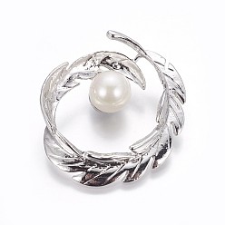 Платина Латунные подвески, с оболочкой жемчуг, лист, платина, 44x40x13.5 мм