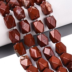 Jaspe Rouge Rouge naturel perles de jaspe brins, perles à facettes taillées en diamant, losange, avec des perles de rocaille, 13~15x11.5~13.5x11.5~13.5mm, Trou: 1~1.2mm, Environ 24~25 pcs/chapelet, 14.96~16.14 pouce (38~41 cm)