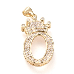 Letter O Латунные микро проложить кубического циркония подвески, долговечный, со сменными под залог, letter.o с короной, реальный 18 k позолоченный, прозрачные, letter.o, O: 28.5x14.5x4 мм, отверстие : 3x4 мм