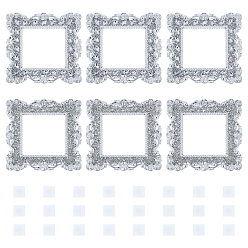 Silver 6Pcs 2 Style Plastic Power Supply Switch Frame, with Crystal Rhinestone Decorations, Square, Silver, 157x156x9mm, 3pcs/style