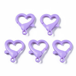 Средний Фиолетовый Непрозрачные акриловые застежки в виде когтей лобстера, сердце, средне фиолетовый, 26.5x22x6.5 мм, отверстие : 3 мм