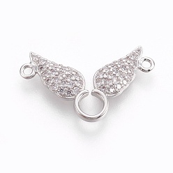 Платинированный Латунные микро проложить кубических ссылки циркония, без свинца, без кадмии и без никеля, долговечный, крыло, прозрачные, Реальная платина, 12.5x21.7~25.3x2 мм, отверстие : 1.5 мм