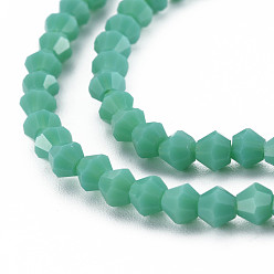 Sea Green Opaque Solid Color Glass Beads Strands, Imitation Jade, Faceted, Bicone, Sea Green, 4.5x4mm, Hole: 1mm, about 92~96pcs/strand, 13.78~14.37 inch