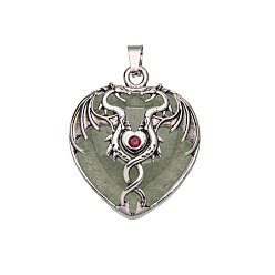 Зеленый Авантюрин Естественный зеленый авантюрин подвески, с фурнитурой из цинкового сплава, сердце с драконом, 32x31 мм