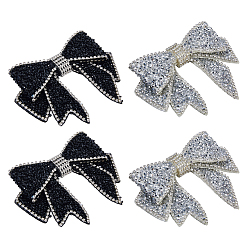 (52) Непрозрачная лаванда 4шт. 2 стили: бантики, бархатные нашивки и стразы для одежды, с самоклеющейся, разноцветные, 85~90x110~114x14.5~15.5 мм, 2 шт / стиль