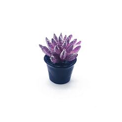 Dark Violet Mini Resin Artificial Succulent Plant Ornaments, Miniature Bonsai, for Dollhouse, Home Display Decoration, Dark Violet, 13x23mm