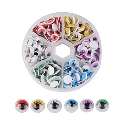 Mixed Color Plastic Wiggle Googly Eyes Cabochons DIY Scrapbooking Crafts Toy Accessories, with Label Paster on Back, Mixed Color, 8x4mm, about 50pcs/color, 300pcs/box