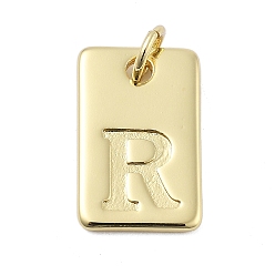 Letter R Латунные подвески, прямоугольник с подвесками-буквами, стойки покрытие, без свинца и без кадмия, долговечный, с целью перехода в кольце, Буква R, 15.5x10x1.3 мм, отверстие : 3.4 мм