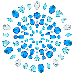 Blue Acrylic Rhinestone Cabochons, Flat Back & Faceted, Star & Oval & Teardrop & Heart & Rectangle & Half Round
, Blue, 255pcs/set
