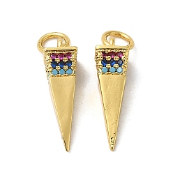 Golden Rack Plating Brass Micro Pave Colorful Cubic Zirconia Pendants, Cone Charms, with Jump Ring, Long-Lasting Plated, Lead Free & Cadmium Free, Golden, 18x5.2x5.2mm, Hole: 3.4mm