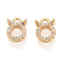 Телец Латунные микро проложить кубического циркония прелести, двенадцать созвездий, долговечный, без никеля , реальный 18 k позолоченный, Телец, 8x6x2 мм, отверстие : 1.2 мм