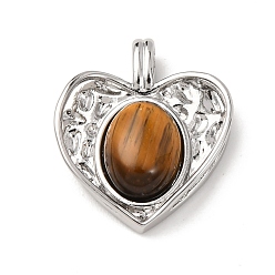 Платина Природных тигровый глаз подвески, с реечным покрытием из латуни с фурнитурой, долговечный, шарма сердца, платина, 18x15x4.5 мм, отверстие : 3.5x2 мм