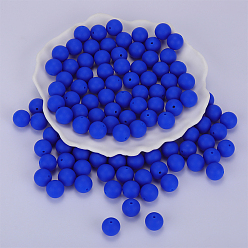 Blue Round Silicone Focal Beads, Chewing Beads For Teethers, DIY Nursing Necklaces Making, Blue, 15mm, Hole: 2mm