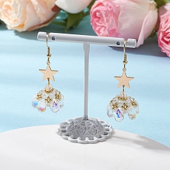 Прозрачный Серьги-подвески из стеклянных бусин в форме звезды, с латунными и 304 нержавеющими крючками для сережек, золотые, прозрачные, 48~51x16~17 мм