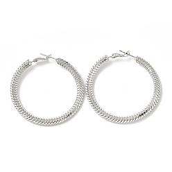 Платинированный Большие серьги-кольца из латуни для женщин, без свинца, без кадмии и без никеля, Реальная платина, 50.5x3 мм, штифты : 0.9 мм