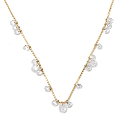 Прозрачный Ионное покрытие (ip) 304 ожерелья из нержавеющей стали с каплевидными и плоскими круглыми шариками из кубического циркония для женщин, реальный 18 k позолоченный, прозрачные, 17.28 дюйм (43.9 см)