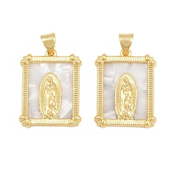Square Brass Shell Pendants, Virgin Mary Religious Charms, Real 16K Gold Plated, Square, 23.5x17.5x3.5mm, Hole: 5mm