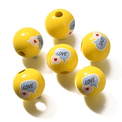 Золотистый Бусины из дерева с принтом в виде элемента ко дню святого валентина, круглые, золотые, 16 мм, отверстие : 4 мм