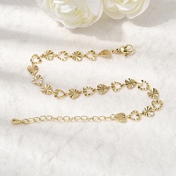 Настоящее золото 18K Браслет из латунных звеньев для женщин, сердце, стойки покрытие, долговечный, без свинца и без кадмия, реальный 18 k позолоченный, 7.24 дюйм (18.4 см)